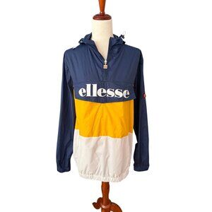 Ellesse Domani OTH hooded‎ rain jacket in navy, yellow, and white Size Med